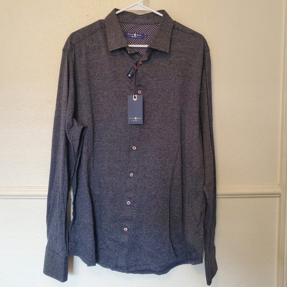 Stone Rose Mens Florence 8226 Knit Button Down Shirt Black XXL New